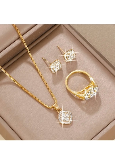 Gold Renk Parlak Taşlar Özel Günler Zarif Tasarım Yüksek Kaliteli Parlak Takı Set Şık Bir Hediye - 1269 Altın
