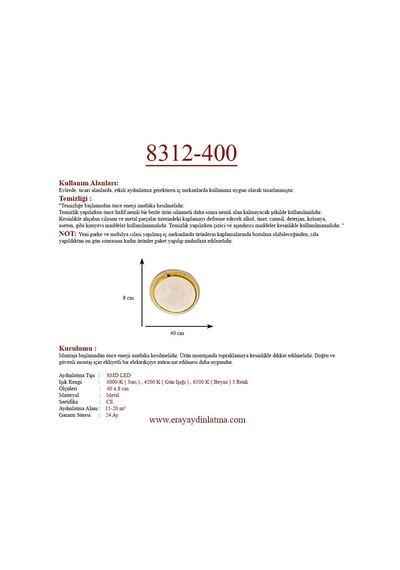 Eray Aydınlatma 8312-400 Led Armatür Avize Beyaz