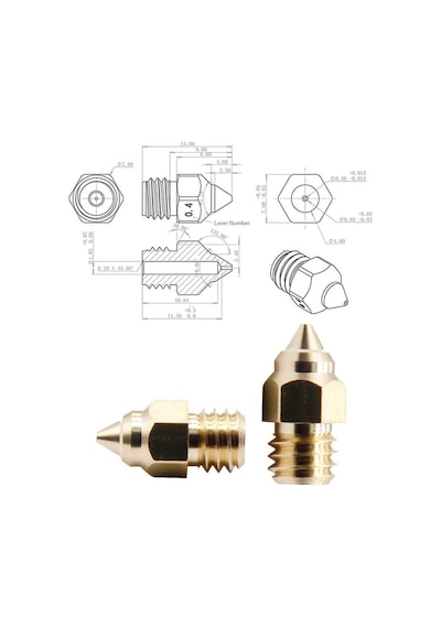 Koodmax 3d Yazıcı Extruder Sivri Uçlu Mk8 1.75mm / 0.4mm Cr-6se Pirinç Nozzle Baskı Kafası