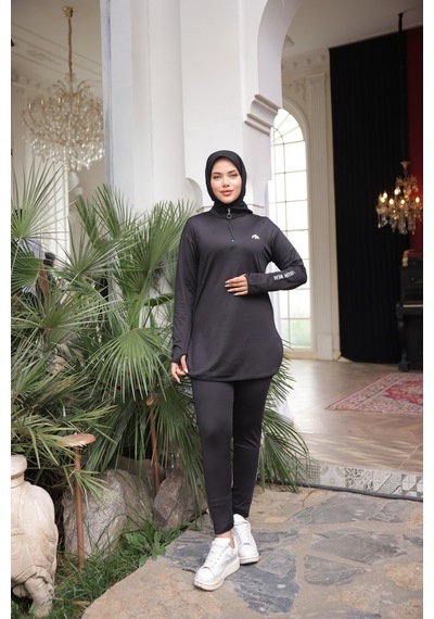 Mimi Luxury Wear Siyah Kadın Fermuarlı Dalgıç Kumaş Standart Kalıp Jogger Eşofman Takımı 358
