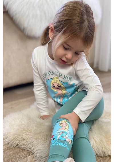 Koçak Kids Elsa Desenli Yeşil Renk Kız Çocuk Taytlı Takım Yeşil