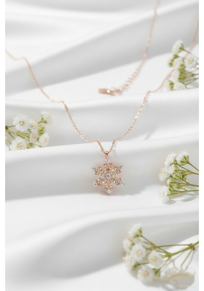 Çekirdekjewelry 925 Ayar Gümüş Şampanya Taşlı Kamelya Çiçeği Kolye Rose
