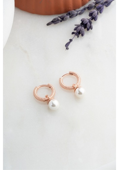 Nereze 925 Ayar Gümüş Rose Kaplama 10 Mm Sallantılı İnci Küpe