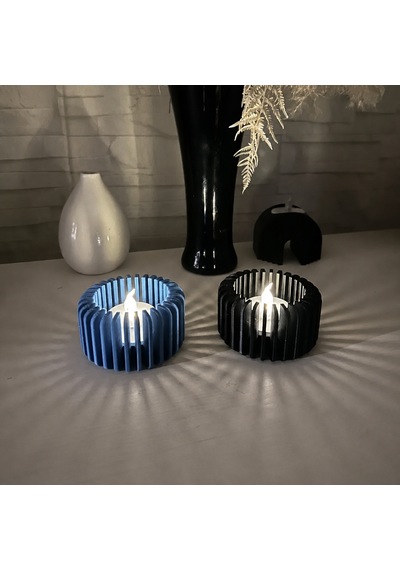 3d Baskı Modern Çizgili Mumluk - Tealight Mumluk 1 Adet -mavi Diğer