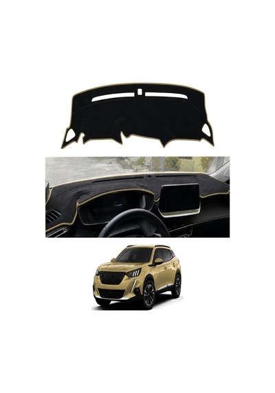 Peugeot - 2008 2013+ Uyumlu Torpido Koruma Kılıfı - Taba Şeritli