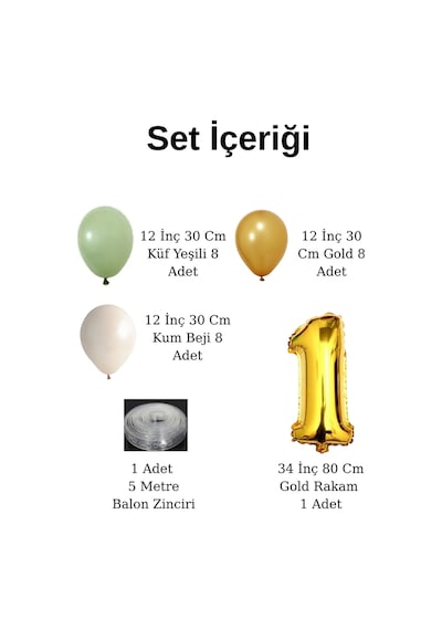 4 Yaş Küf Yeşili Temalı Doğom Günü Seti Metalik Gold Kum Beji Küf Yeşili Balonlar Gold Folyo Rakam Çok Renkli