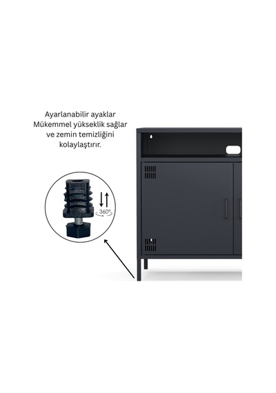 Pera Tv Ünitesi, Tv Dolabı,2 Kapaklı, Açık Raflı 100,50 X 40 X 79,50 Cm Ral 7016 Antrasit Pera Tv Ünitesi, Tv Dolabı,2 Kapaklı, Açık Raflı 100,50 X 40 X 79,50 Cm Ral 7016 Antrasit
