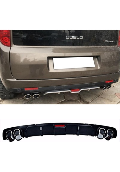 Fiat Doblo Siyah Difüzör 4 Krom Egzoz Görünümlü Difizör Arka Ek Body Kit 2012 - 2015 Uyumlu