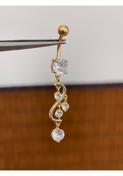 316 L Cerrahi Çelik Anti Alerjik 10 Mm Kristal Taşlı Sallantılı Sarmaşık Model Göbek Piercingi Siyah - Gümüş