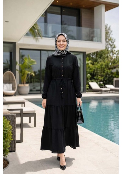 Hb Harma Time Butik Kadın Düğmeli Dantel Detaylı Beli Bağcıklı Ayrobin Siyah Elbise Siyah Siyah Hb Harma Time Butik Kadın Düğmeli Dantel Detaylı Beli Bağcıklı Ayrobin Siyah Elbise Siyah Siyah