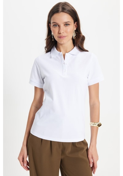 Tudors Kadın Slim Fit Dar Kesim %100 Pamuk Polo Yaka Beyaz Pike Tişört -50833