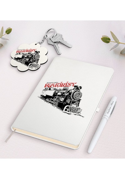 Kişiye Özel Makinist Beyaz Defter Kalem Ve Anahtarlık Seti