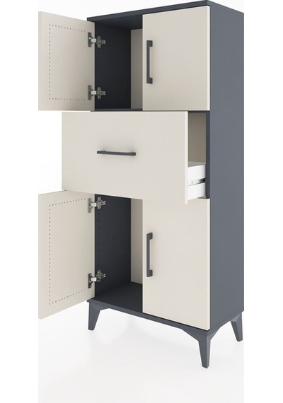 Hyperion Dolap Tek Raflı Tek Çekmeceli 4 Kapaklı 60x44x134 An... Antrasit