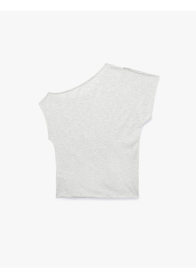 Koton Viskon Karışımlı Slim Fit Kısa Kollu Omzu Açık Baskılı Tişört Kar Melanj 6sal10912ık Gri Melanj