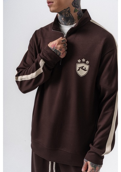 Respire Erkek Şerit Detaylı Yarım Fermuarlı Modal Sweatshirt Kahve