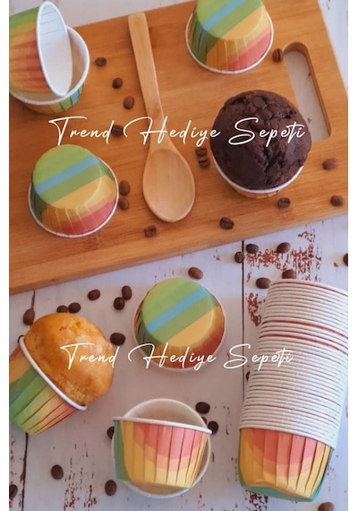 50'li Gökkuşağı Muffin Kek Kalıbı , Kek Kapsülü Cupcake Kalıbı , Airfryer Uyumlu