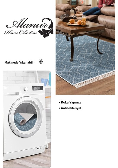 Dekoreko Kaymaz Taban Djt Salon Halısı Trend Saçaklı Iskandinav F5084 lacivert