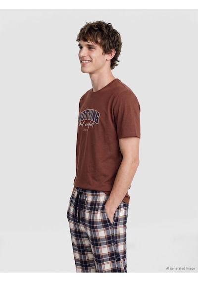 Lc Waikiki Lc Waıkıkı Kahverengi Regular Fit Baskılı Erkek Pijama Takımı