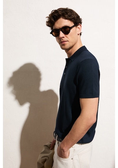 Grimelange Vesto Erkek Triko Lacivert Polo Yaka T-shirt