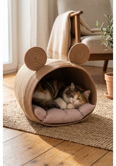 Reyo Max Design Maxie Bunny Kedi Yuvası Ve Köpek Yatağı Pudra Yumuşak Ve Konforlu Kedi Köpek Yatağı