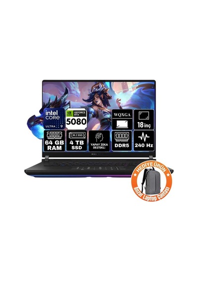 Asus ROG Strix Scar 18 G835LW-SA127-A2 Ultra 9 275HX 64 GB 4 TB SSD SSD RTX5080 18" Free Dos Dizüstü Bilgisayar