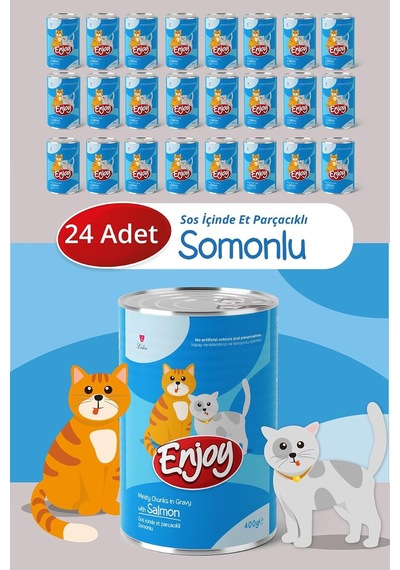 Somonlu Kedi Konservesi, Sos İçinde Et Parçacıklı, 400 G, 24'lü Set En-k400s