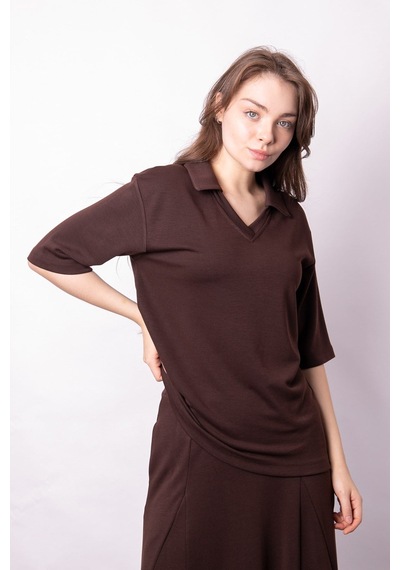 Kadın Yumşak Dokulu Esnek Kumaş V Yaka Yakalı Düşük Omuzlu Dirsek Boy Kollu Oversize Bluz-kahve Kahve Kadın Yumşak Dokulu Esnek Kumaş V Yaka Yakalı Düşük Omuzlu Dirsek Boy Kollu Oversize Bluz-kahve Kahve