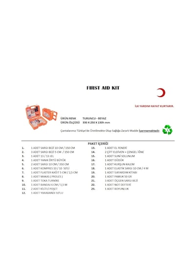 Büyük Boy İlk Yardım Seti First Aid Kit Bx40