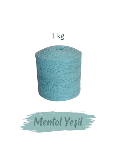 1 Kg Pamuklu El Örgü İpi Runner İpi- Amigurumi Koton İp Punch İpi Motif Mentol Yeşil Renk