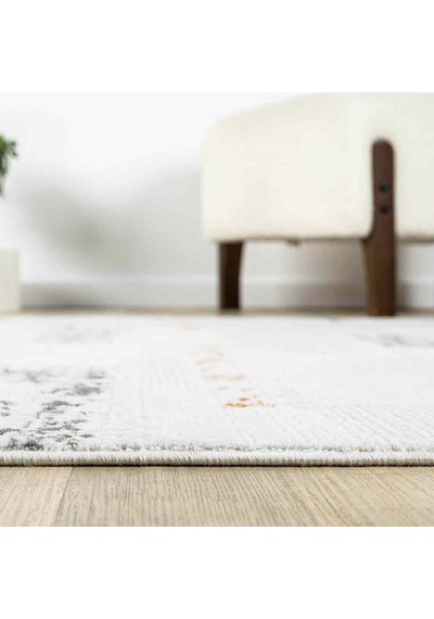 Beyaz Çok Renkli Yatay Blok Desenli Modern Halı - Nd5114mv