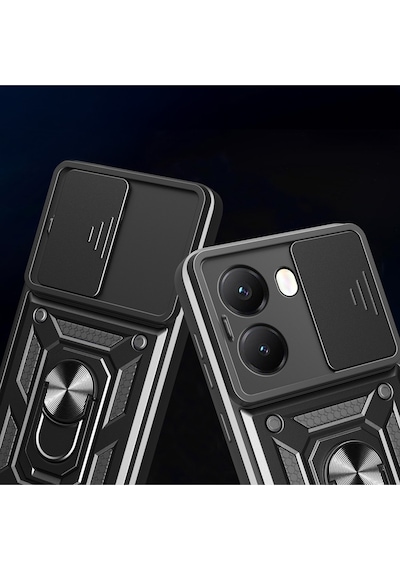 Realme 12 Plus Kılıf Magnetik Standlı Sürgülü Kamera Korumalı Tank Kapak