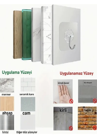 5 Li Çivisiz Güçlü Yapışkanlı Şeffaf Duvar Askısı Su Geçirmez Ve İz Bırakmaz Kanca Plastik Çok Ren Diğer