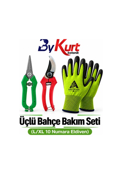 Bahçe Bakım Seti Üçlü Budama Makası Hasat Makası Eldiven 3 Parça - L/xl / Yeşil