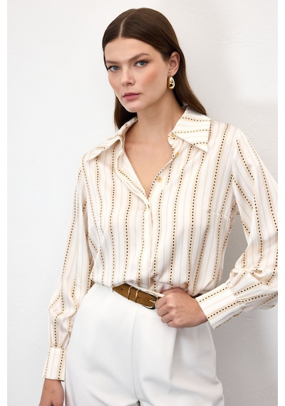 Sateen Çizgili Gömlek - Sarı-136946 sarı