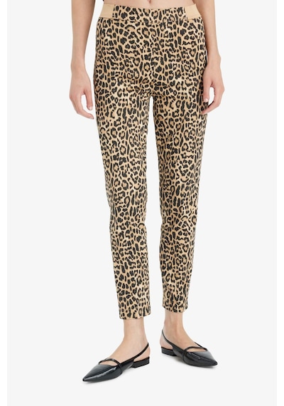 DeFacto Sigaret Saten Kumaş Pantolon Leopar Desenli Normal Bel Beli Lastikli Düz Paça J8741AZ25SPBG350