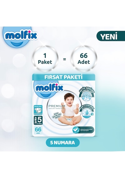 Molfix Premium Ultra Fırsat Paketi 5 Beden 66 Adet 5 Numara