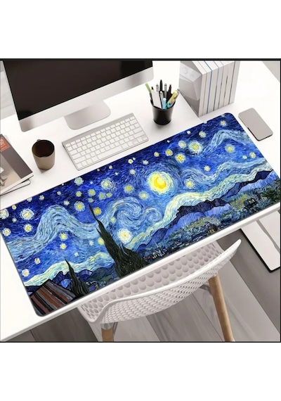 70x30 Cm Van Gogh Yıldızlı Gece Tasarımı Kaydırmaz Taban Speed Yüzey Oyuncu Mouse Pad Gaming