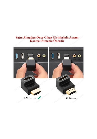 270 Derece Hdmı Dirsek Adaptör Hdmı Erkek/Dişi L Çevirici