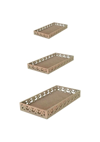 3'lü Set İşlemeli Tepsi,mutfak,ahşap,ham Ahşap,boyanabilir Tepsi,tepsi Kahverengi