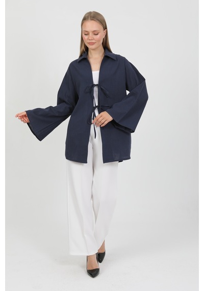 %100 Pamuk Keten Cepli Bağcıklı Kadın Kimono 1165 Gömlek Yaka, Nefes Alan Kumaş Lacivert %100 Pamuk Keten Cepli Bağcıklı Kadın Kimono 1165 Gömlek Yaka, Nefes Alan Kumaş Lacivert