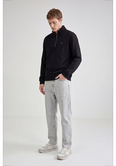 Wrangler Pamuklu Regular Fit Dik Yaka Fermuarlı Selanik Örgü Sweatshirt Siyah