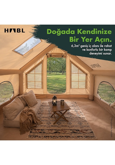 6 Kişilik 6.3 M² Tenteli Gölgelikli, 4 Mevsim, Su Geçirmez 420d Oxford Kumaşlı Şişme Çadır 300 210 200cm Bej