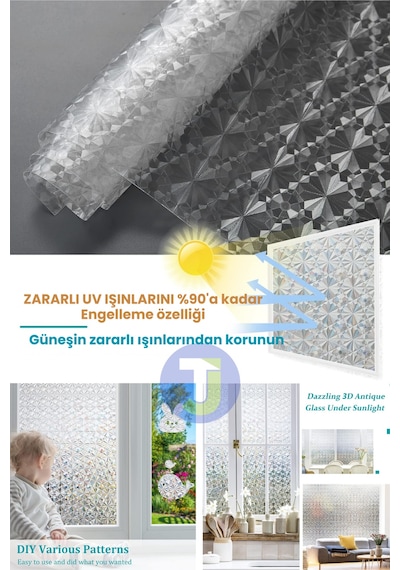 Technojet Statik Buzlu Desenli Cam Kaplama Filmi Duşa Kabin Ofis Balkon Dekorasyon Folyo 60cmx100cm Tk2019