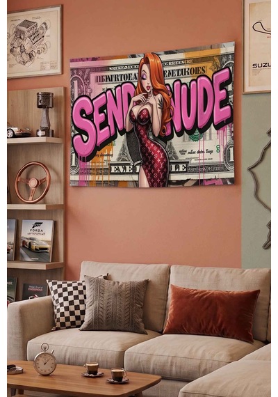 Send Nudes Kızıl Saçlı Pin Up Pop Art Dekoratif Duvar Örtüsü Duvar Halısı Beyaz