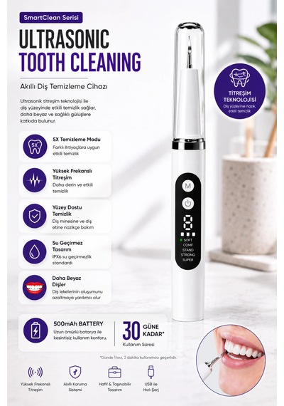 Auhma Smartclean Amf12 Ultrasonik Diş Temizleme Cihazı 5 Modlu Akıllı Diş Tartarı Ve Plak Temizleyic