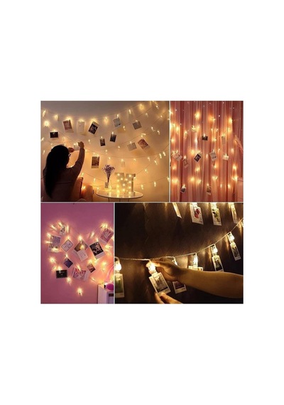 3 Metre 20'li Led Işıklı Dekoratif Fotoğraf Askılığı Mandalları Görseldeki Renk
