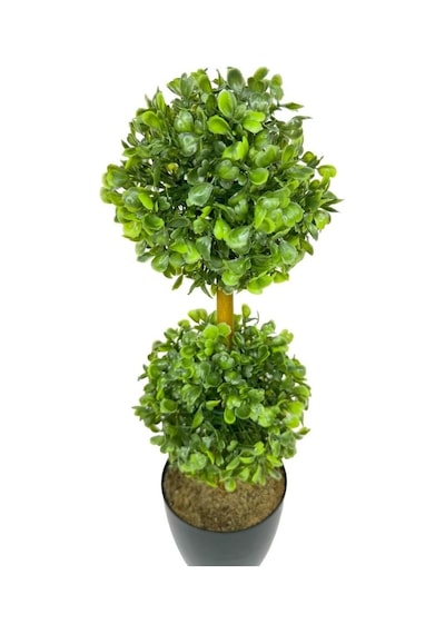 Yapay Ağaç Şimşir Top 2 Toplu 12x40cm Siyah Saksıda