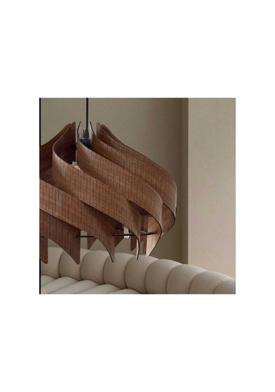 40 Cm Spiral Ahşap Avize - Modern Bohem Sarkıt - Mutfak Salon Yatak Odası Tekli Aydınlatma Ceviz