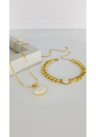 Kolye Bileklik Gold Çeliktakı307 Gümüş - Rose Gold