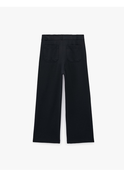 Koton Normal Bel Yan Cepli Düğmeli Straight Fit Kumaş Pantolon Lacivert 7wak40027ek